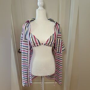 Lovers + Friends Striped Button Down Shirt & Bralette Coord Set NWT Resortwear